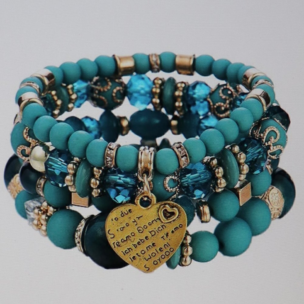 Lady Arya Blue & Goldtone Beaded Bracelet Set